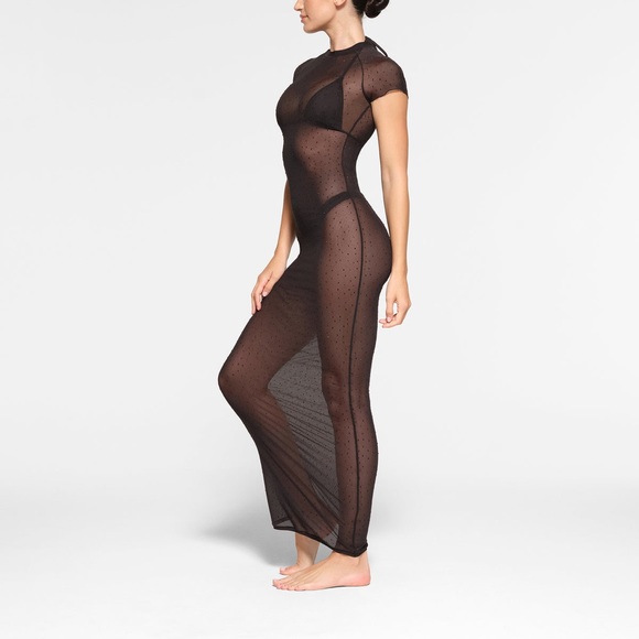 Skims sheer RHINESTONE COVER UP MESH RHINESTONE LONG DRESS XXS ONYX - Picture 2 of 5